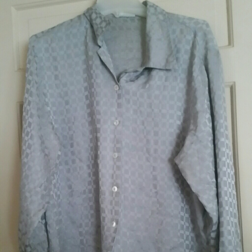 Rival  Silk Grey Button Down Blouse Sz 14